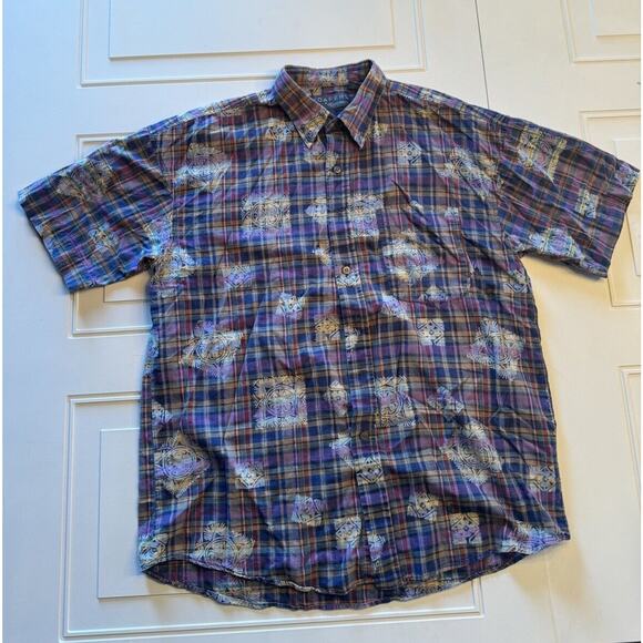 Loafers Men's X-Large Plaid Shirt Reed St. James Button-Up Purple Aztec - Picture 1 of 4